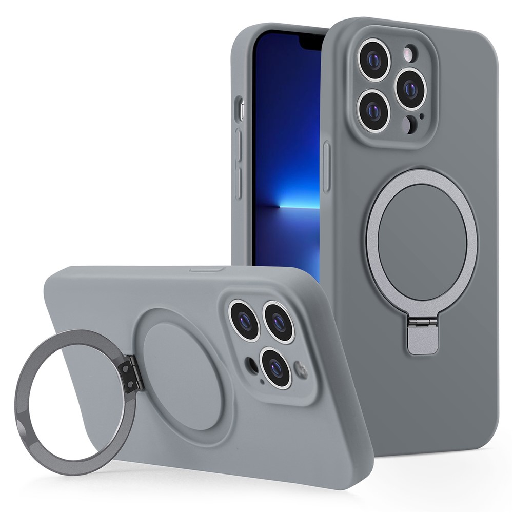 For iPhone 13 Pro Case Compatible with MagSafe Liquid Silicone Ring Kickstand Phone Cover - Grey