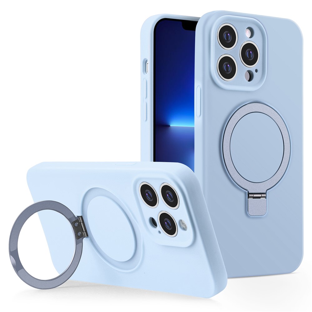 For iPhone 13 Pro Case Compatible with MagSafe Liquid Silicone Ring Kickstand Phone Cover - Sky Blue
