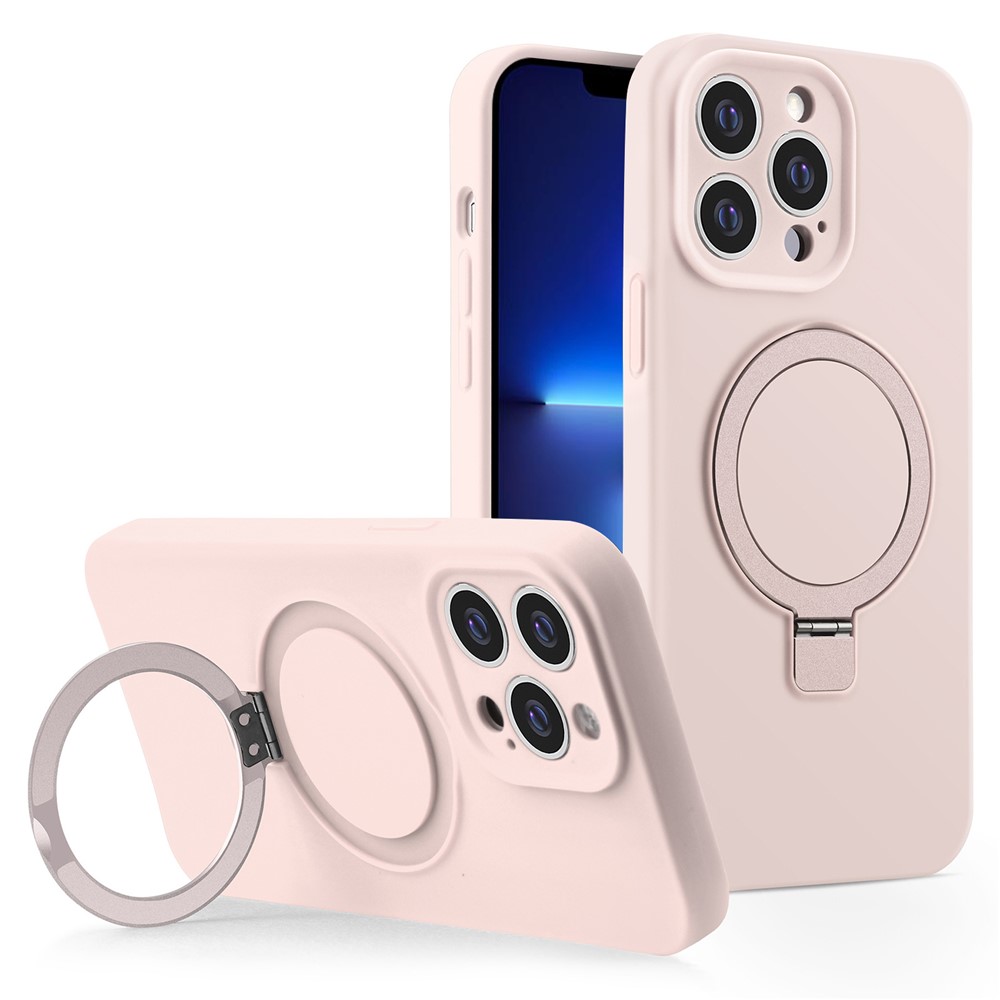 For iPhone 13 Pro Case Compatible with MagSafe Liquid Silicone Ring Kickstand Phone Cover - Pink