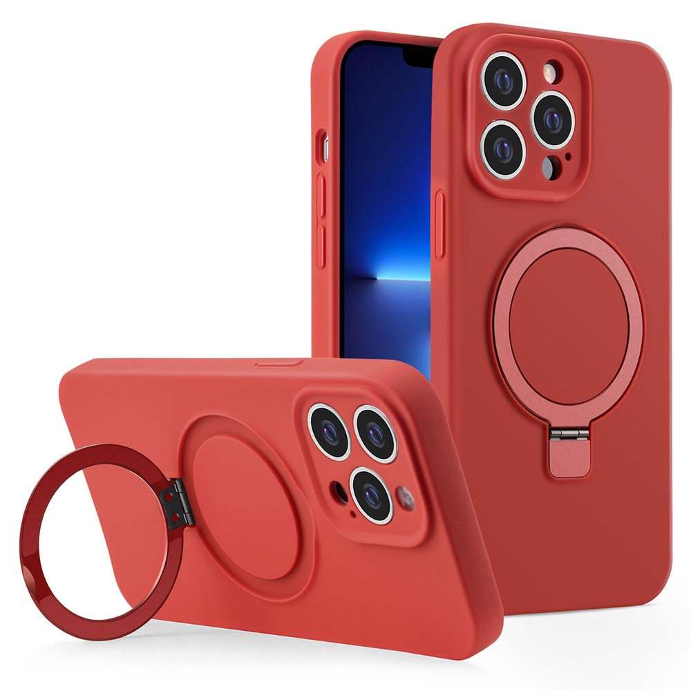 For iPhone 13 Pro Case Compatible with MagSafe Liquid Silicone Ring Kickstand Phone Cover - Red