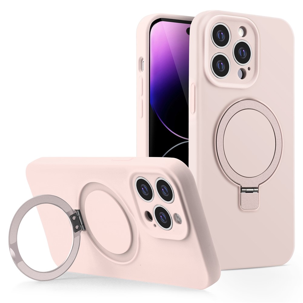 For iPhone 14 Pro Liquid Silicone Case Compatible with MagSafe Kickstand Phone Cover - Pink