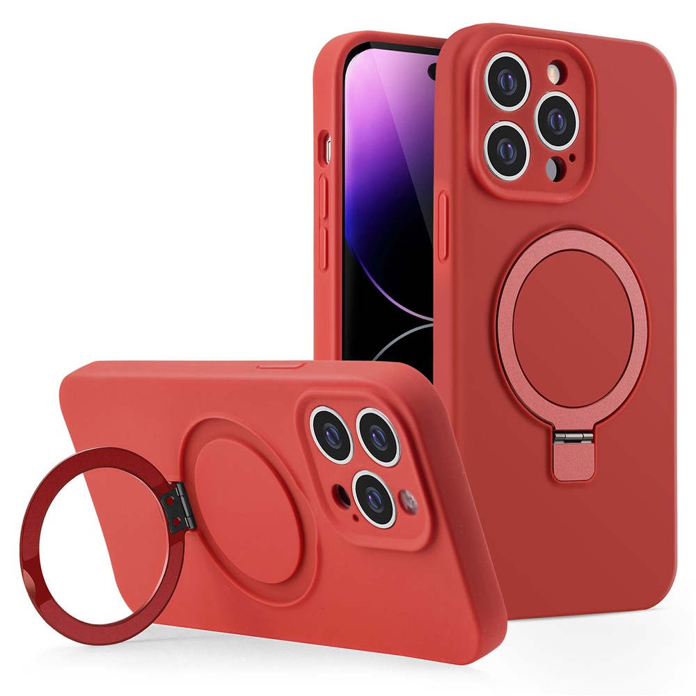 For iPhone 14 Pro Liquid Silicone Case Compatible with MagSafe Kickstand Phone Cover - Red