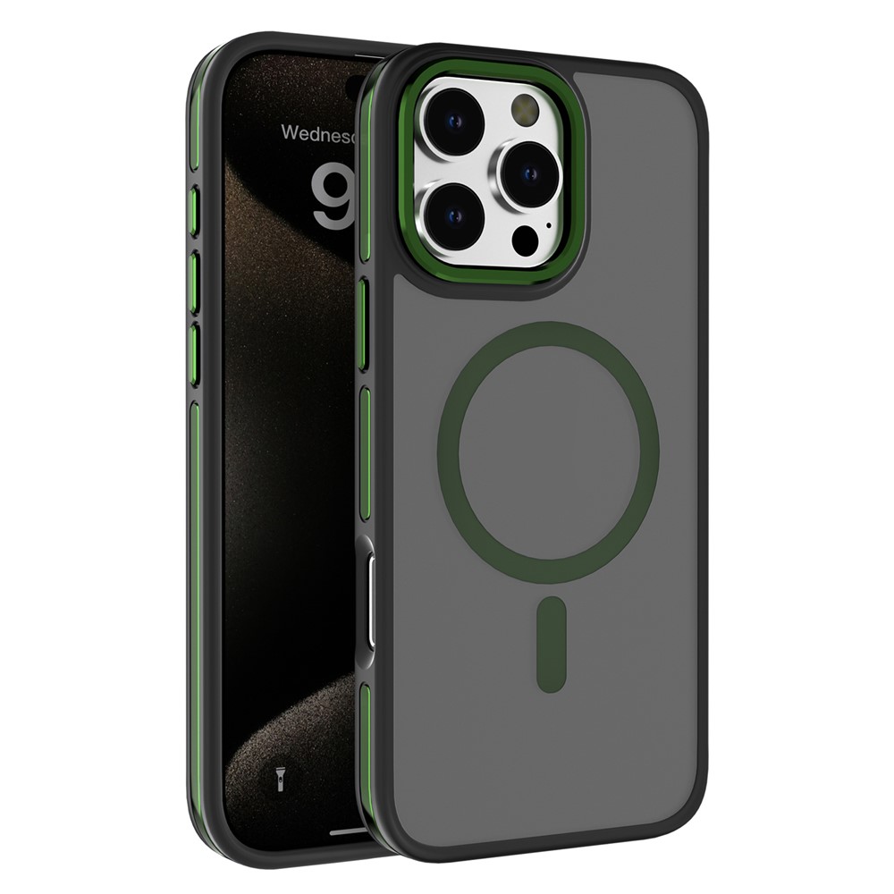 C1 Series For iPhone 14 Pro Magnetic Case Matte TPU+PC Phone Cover Compatible with MagSafe - Blackish Green