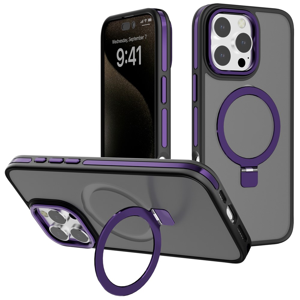 C1 Series For iPhone 13 Pro Max Case Rotatable Magnetic Kickstand TPU+PC Matte Phone Cover - Dark Purple