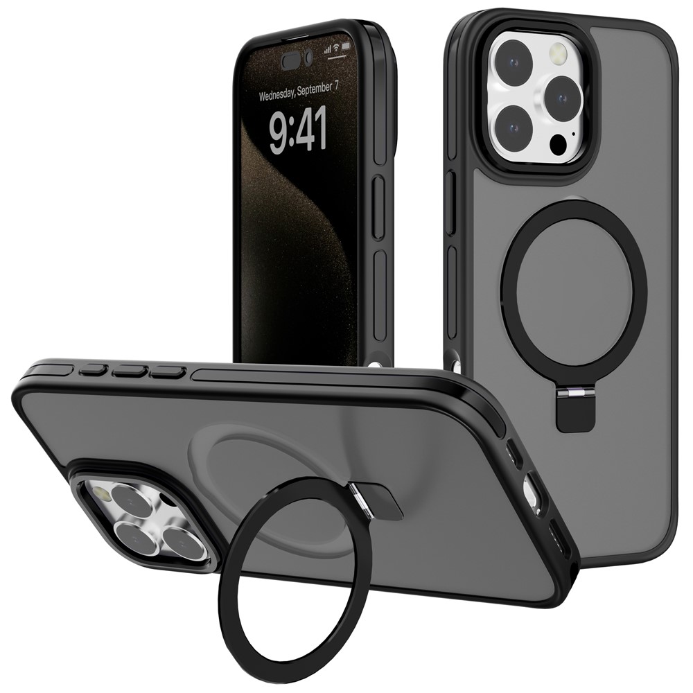 C1 Series For iPhone 13 Pro Case Rotatable Magnetic Kickstand Skin-Touch TPU+PC Smartphone Cover - Black
