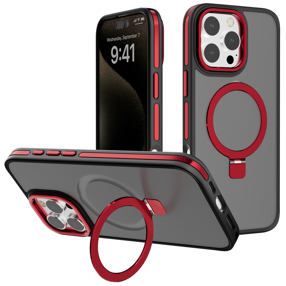 C1 Series For iPhone 13 Pro Case Rotatable Magnetic Kickstand Skin-Touch TPU+PC Smartphone Cover - Red