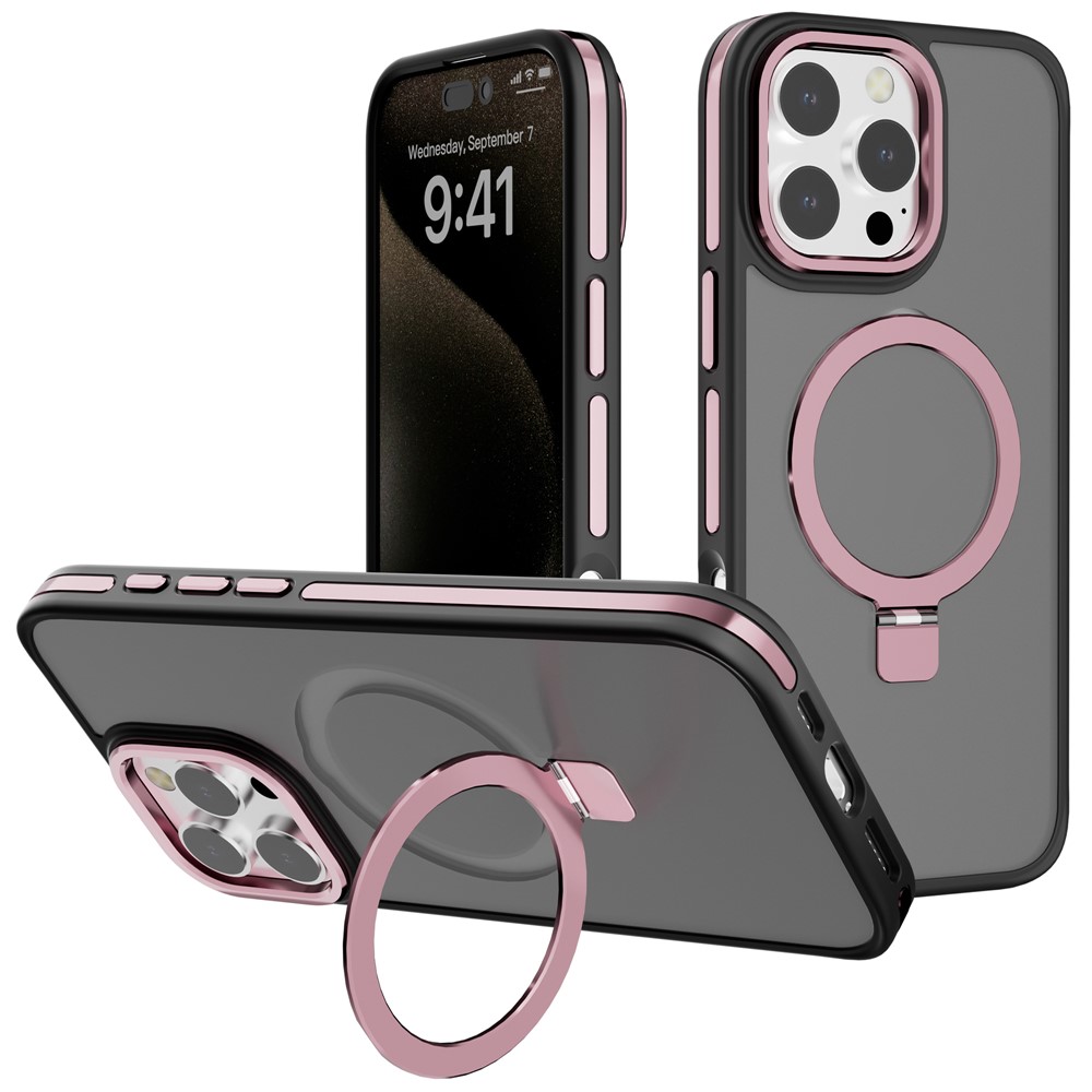 C1 Series For iPhone 13 Pro Case Rotatable Magnetic Kickstand Skin-Touch TPU+PC Smartphone Cover - Pink