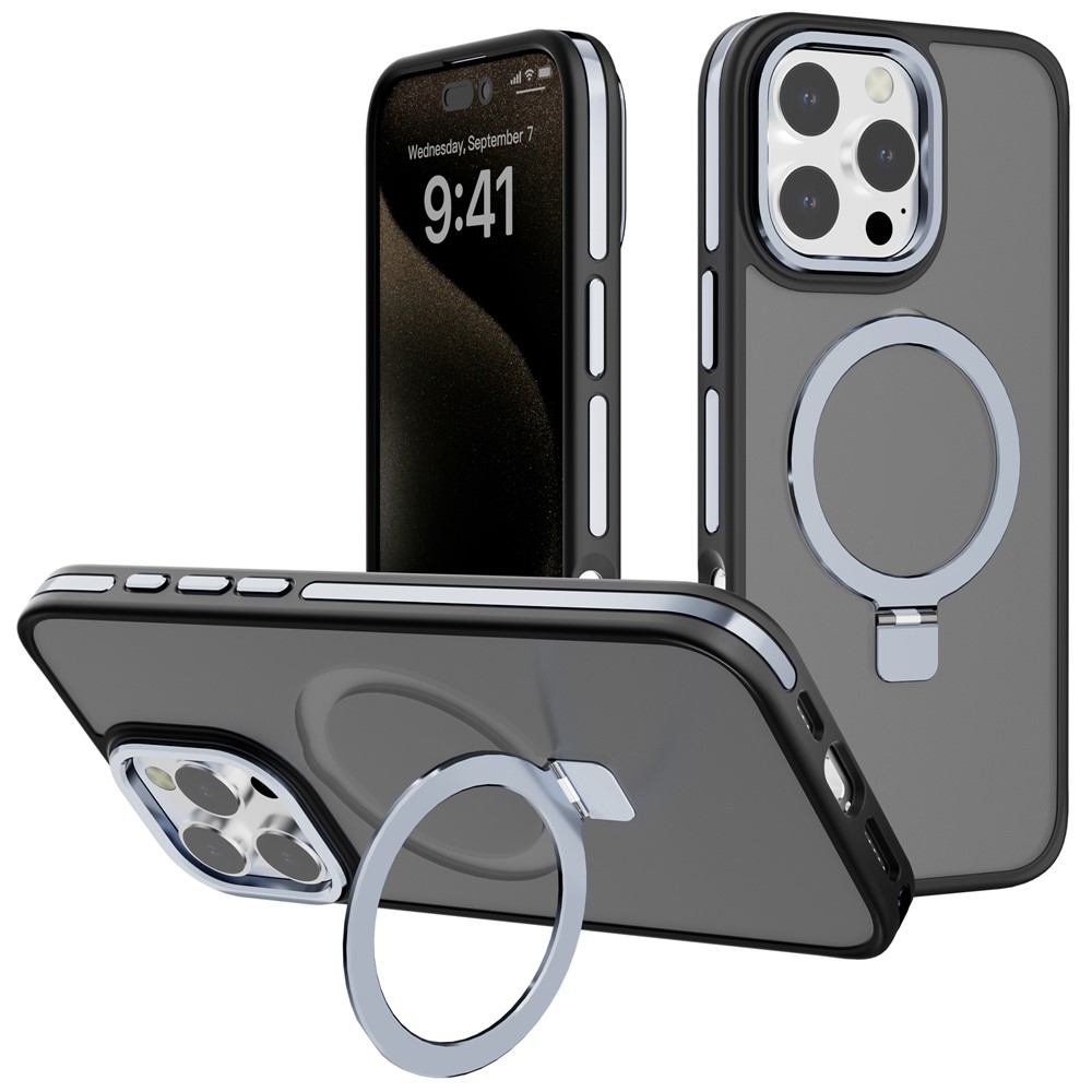 C1 Series For iPhone 13 Pro Case Rotatable Magnetic Kickstand Skin-Touch TPU+PC Smartphone Cover - Grey