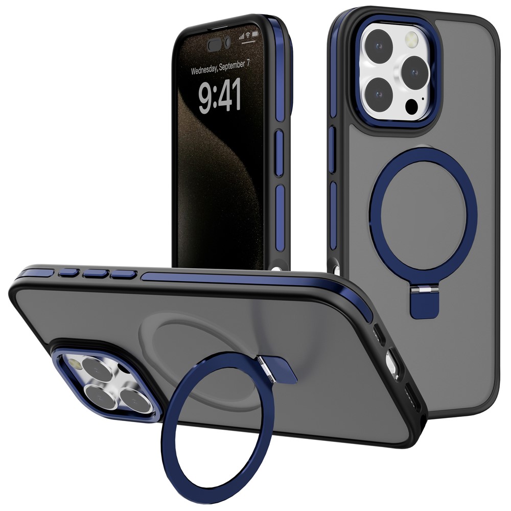 C1 Series For iPhone 13 Pro Case Rotatable Magnetic Kickstand Skin-Touch TPU+PC Smartphone Cover - Sapphire