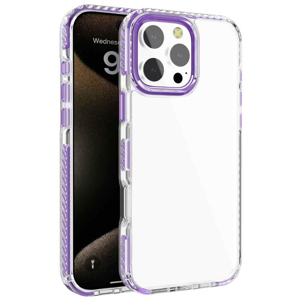 For iPhone 13 Pro Clear Phone Case PC+TPU Shell Anti-Scratch Phone Cover - Purple