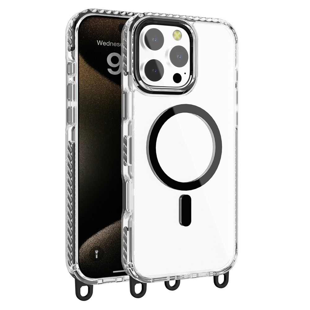 For iPhone 14 Pro Max Magnetic Phone Case Compatible with MagSafe PC+TPU Cover with Lanyard Hole - Black