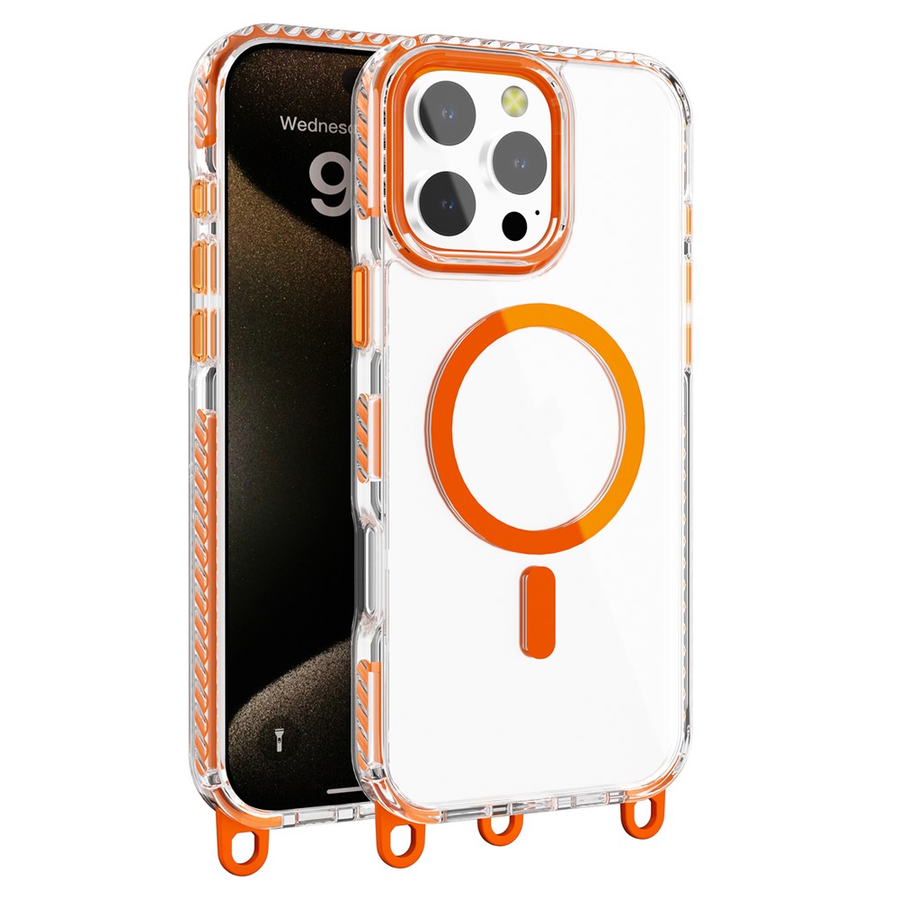 For iPhone 14 Pro Max Magnetic Phone Case Compatible with MagSafe PC+TPU Cover with Lanyard Hole - Orange