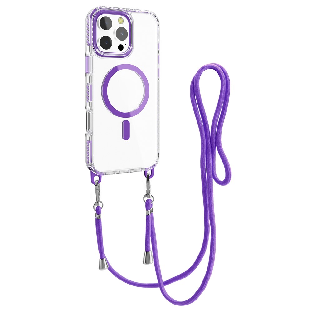 For iPhone 14 Pro Max Case Compatible with MagSafe PC+TPU Cover with Long Lanyard - Purple