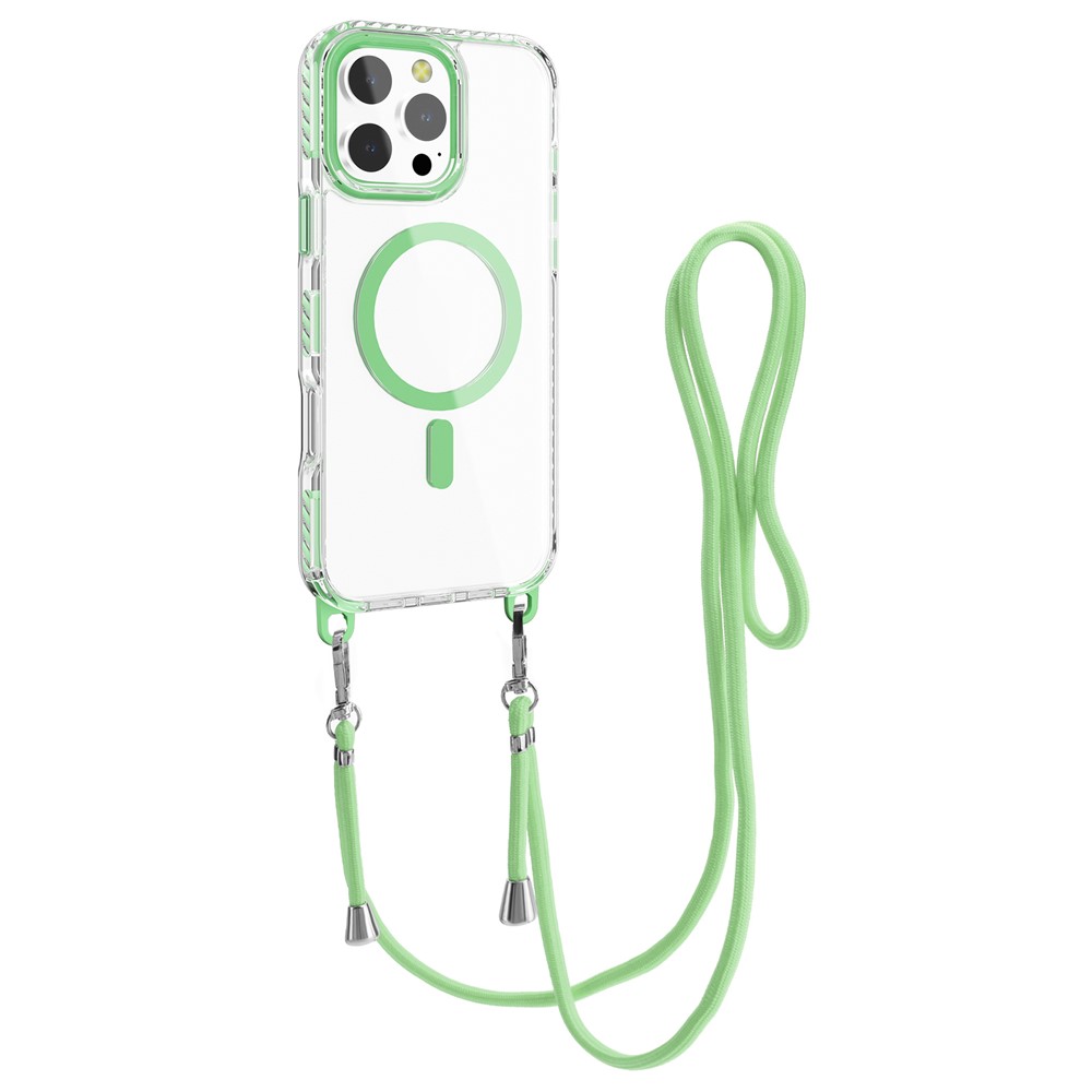 For iPhone 14 Pro Max Case Compatible with MagSafe PC+TPU Cover with Long Lanyard - Matcha Green