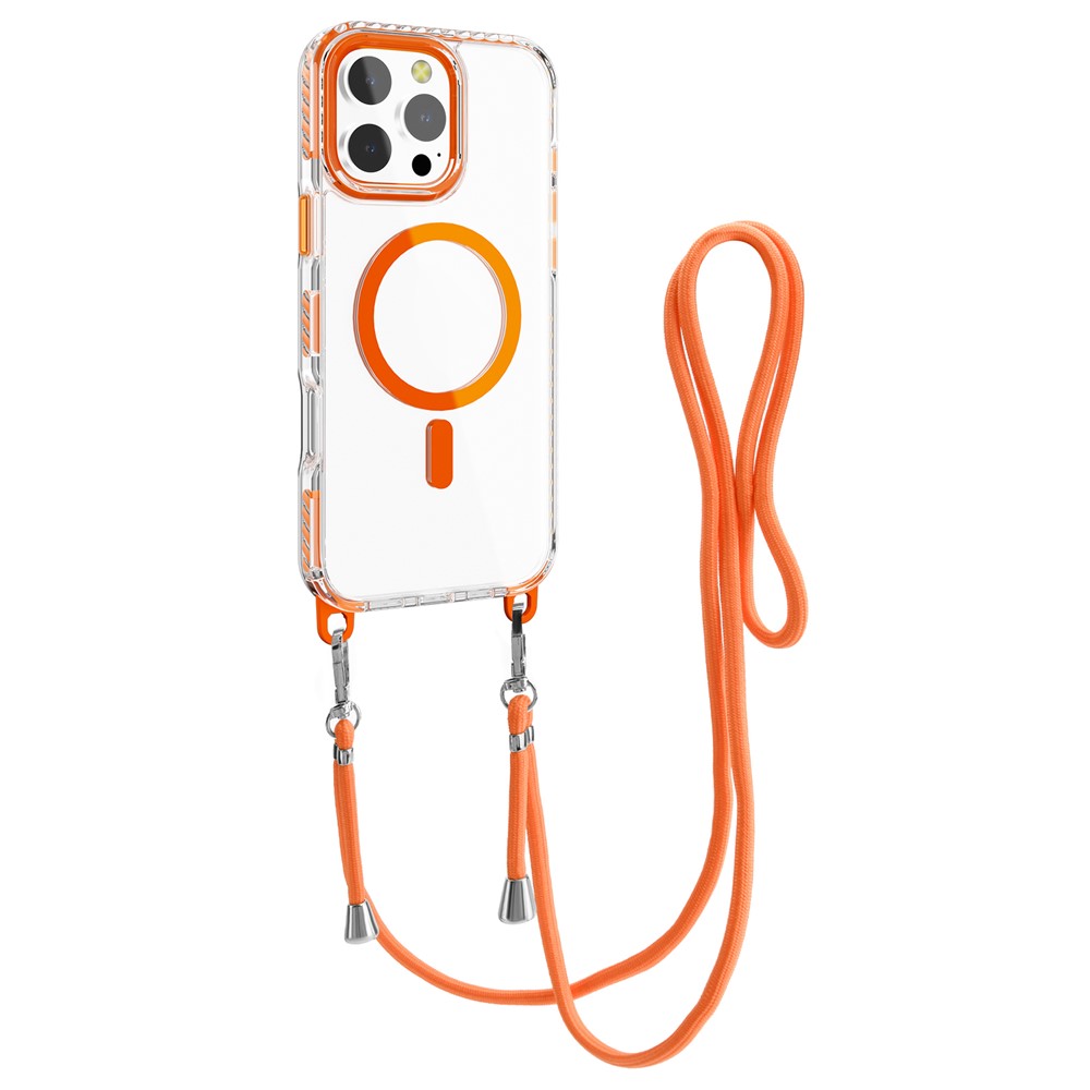 For iPhone 14 Pro Max Case Compatible with MagSafe PC+TPU Cover with Long Lanyard - Orange