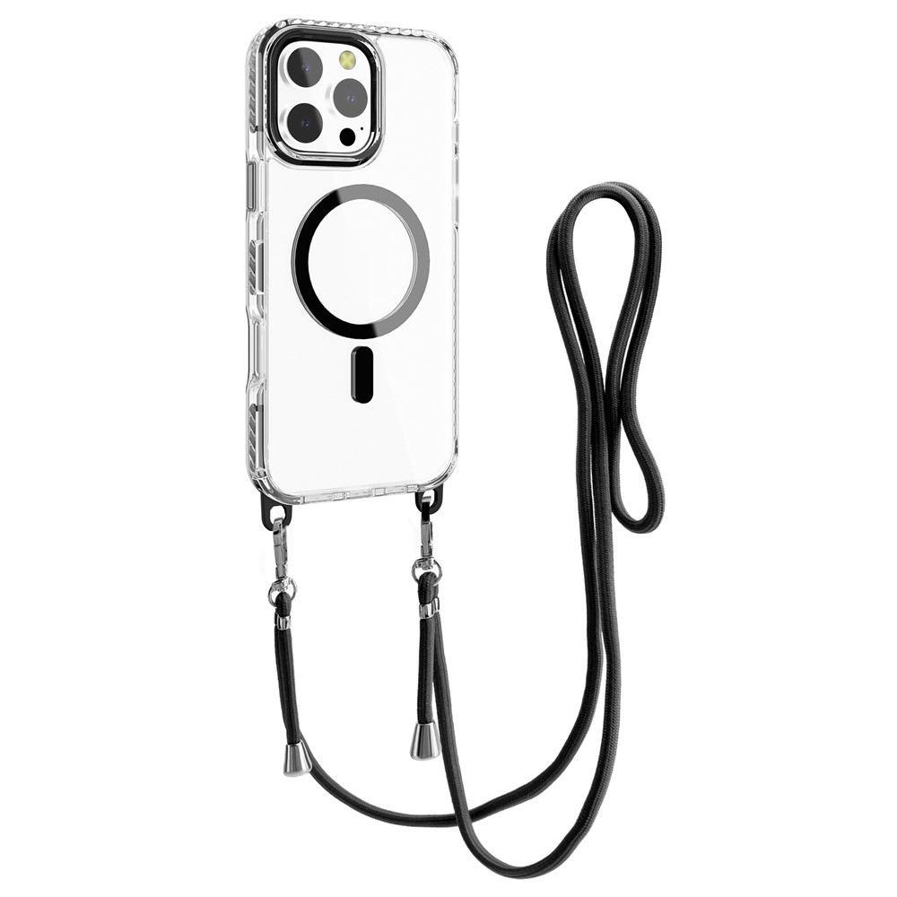 For iPhone 14 Pro Case Compatible with MagSafe PC+TPU Cover with Long Lanyard - Black