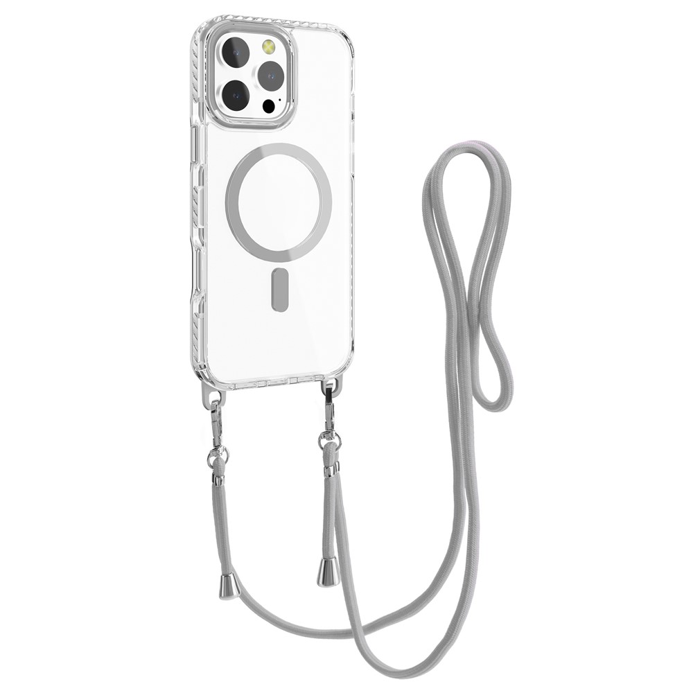 For iPhone 14 Pro Case Compatible with MagSafe PC+TPU Cover with Long Lanyard - Grey