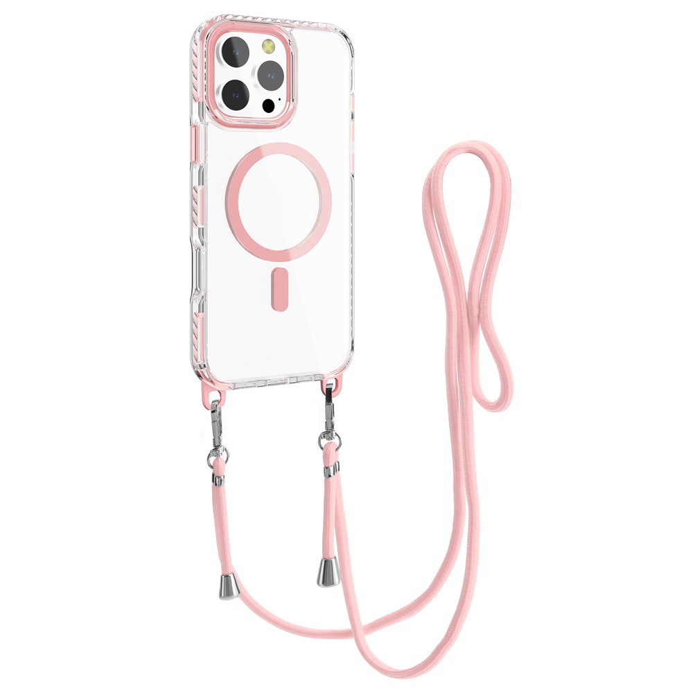 For iPhone 14 Pro Case Compatible with MagSafe PC+TPU Cover with Long Lanyard - Pink