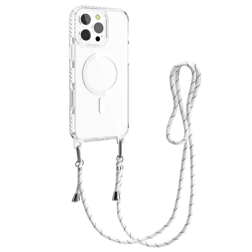 For iPhone 14 Pro Case Compatible with MagSafe PC+TPU Cover with Long Lanyard - White