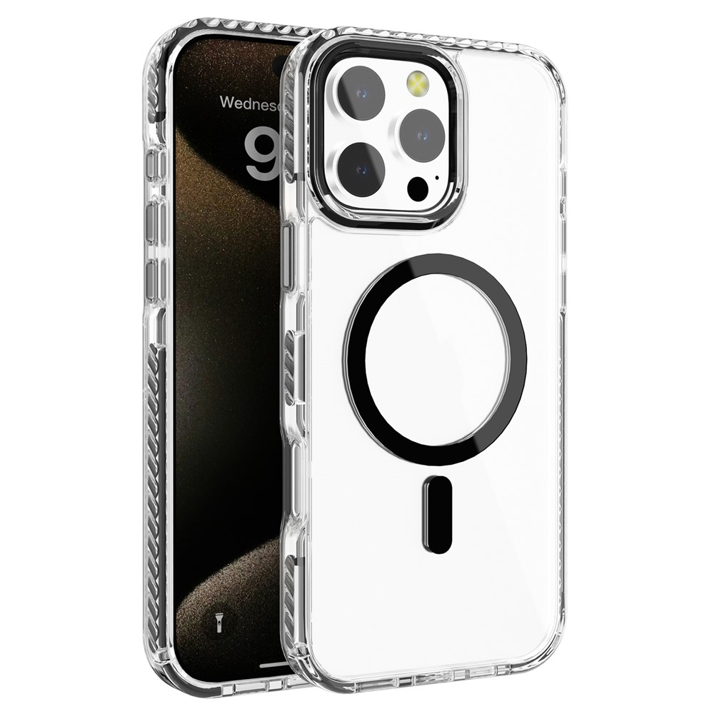 For iPhone 14 Pro Clear Phone Case PC+TPU Shell Compatible with MagSafe Phone Cover - Black