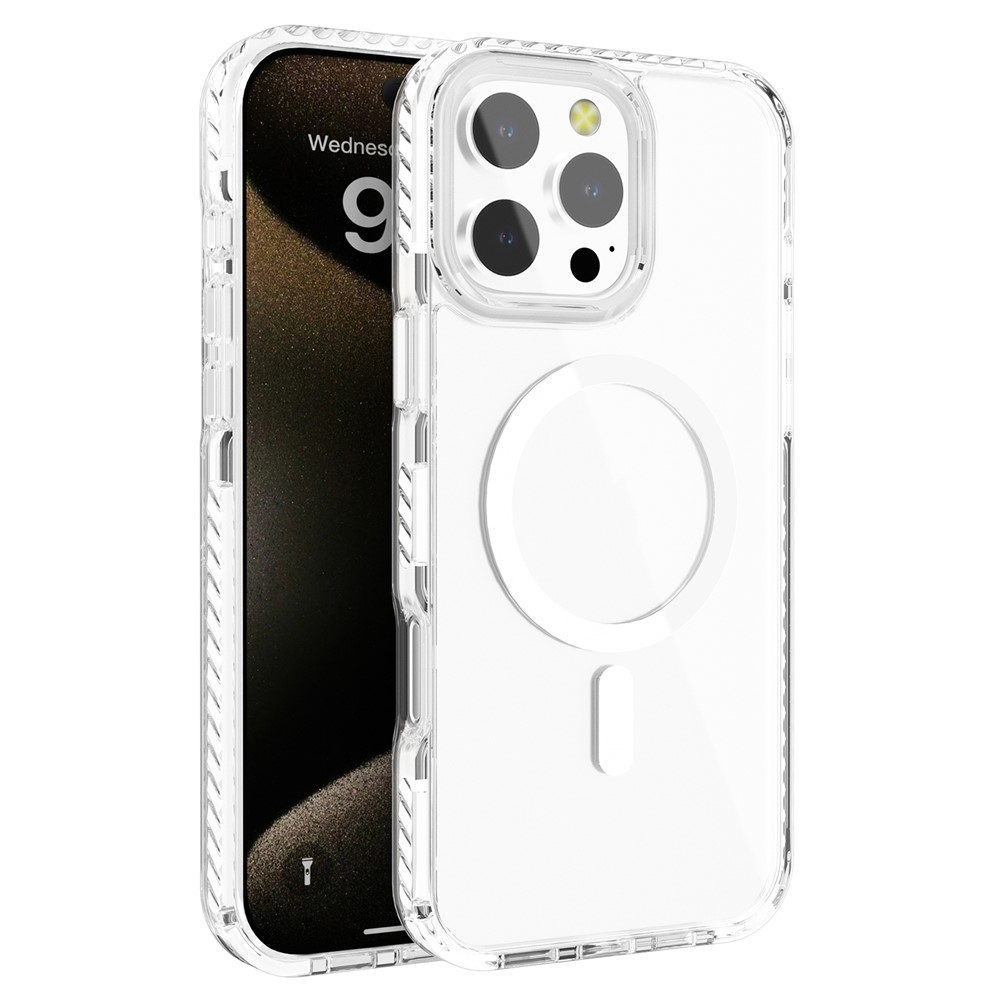 For iPhone 14 Pro Clear Phone Case PC+TPU Shell Compatible with MagSafe Phone Cover - White