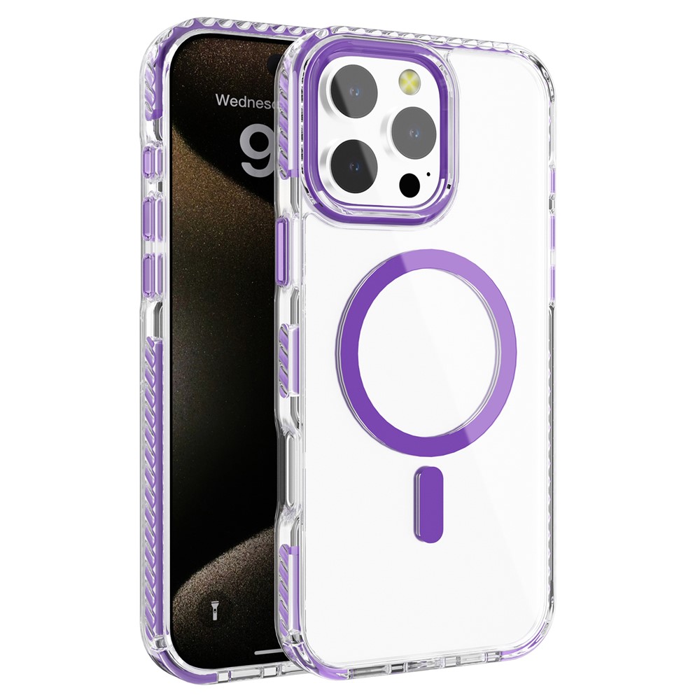 For iPhone 13 Pro Max Clear Phone Case PC+TPU Shell Compatible with MagSafe Phone Cover - Purple