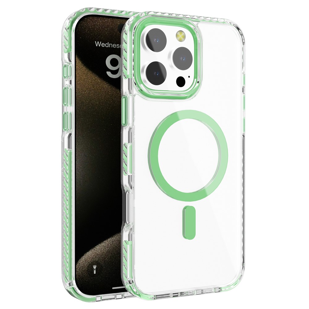 For iPhone 13 Pro Max Clear Phone Case PC+TPU Shell Compatible with MagSafe Phone Cover - Matcha Green