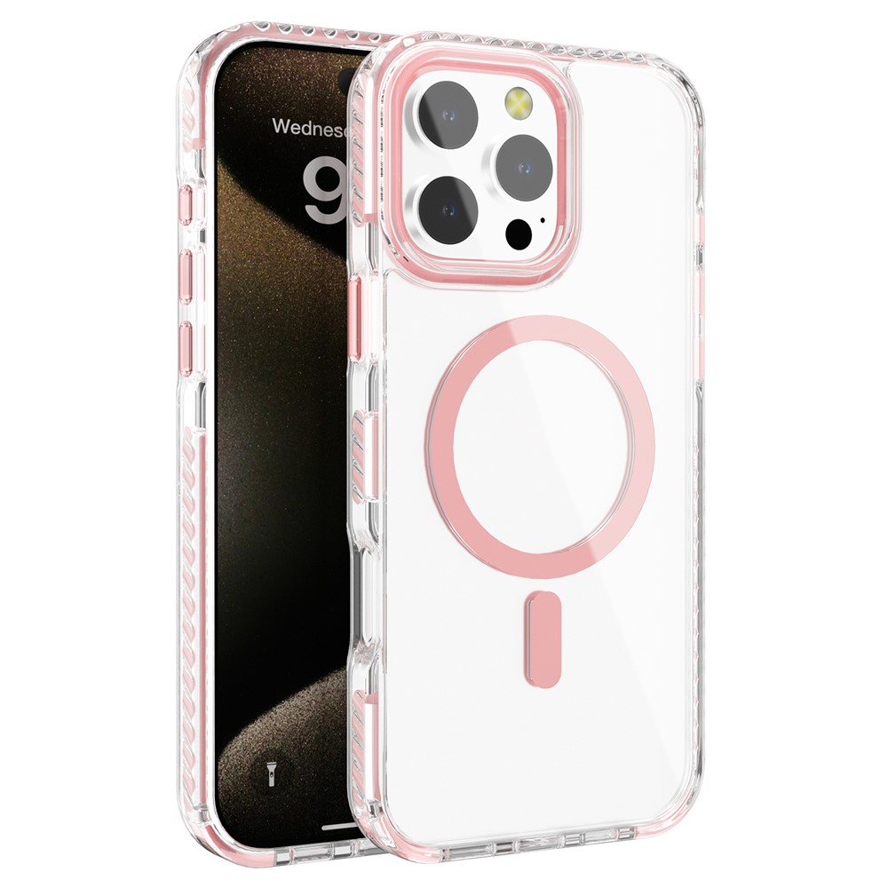 For iPhone 13 Pro Max Clear Phone Case PC+TPU Shell Compatible with MagSafe Phone Cover - Pink