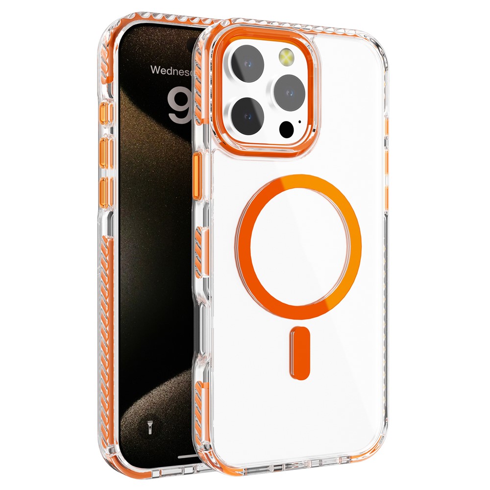 For iPhone 13 Pro Max Clear Phone Case PC+TPU Shell Compatible with MagSafe Phone Cover - Orange
