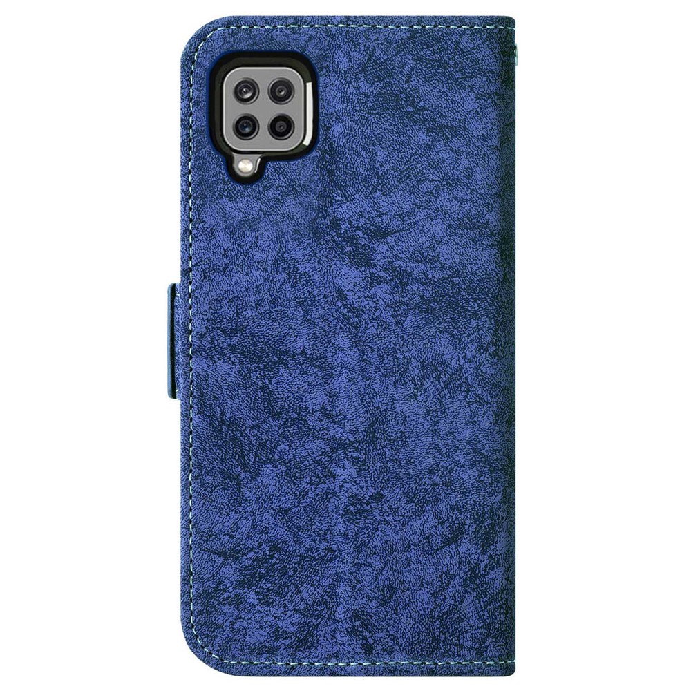 For Samsung Galaxy A22 4G (EU Version) PU Leather Flip Phone Case Water-ink Painting Texture Rotating Card Slots Holder Viewing Stand Wallet Cover with Strap - Blue-9