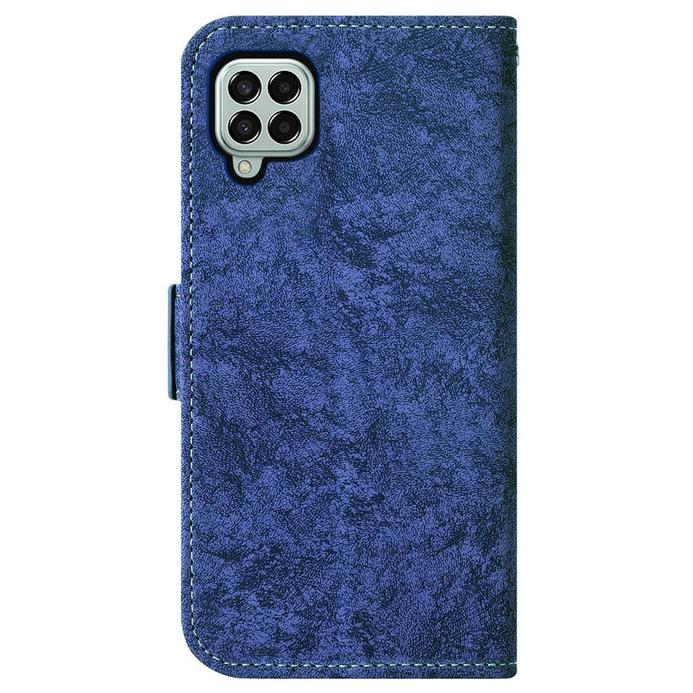 For Samsung Galaxy M33 5G (Global Version) Well-protected PU Leather Flip Phone Case Water-ink Painting Texture Rotating Card Slots Holder Stand Wallet Cover with Strap - Blue-9