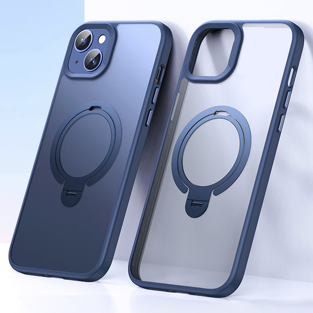 For iPhone 15 Phone Case Kickstand Matte Back Cover Compatible with MagSafe - Blue