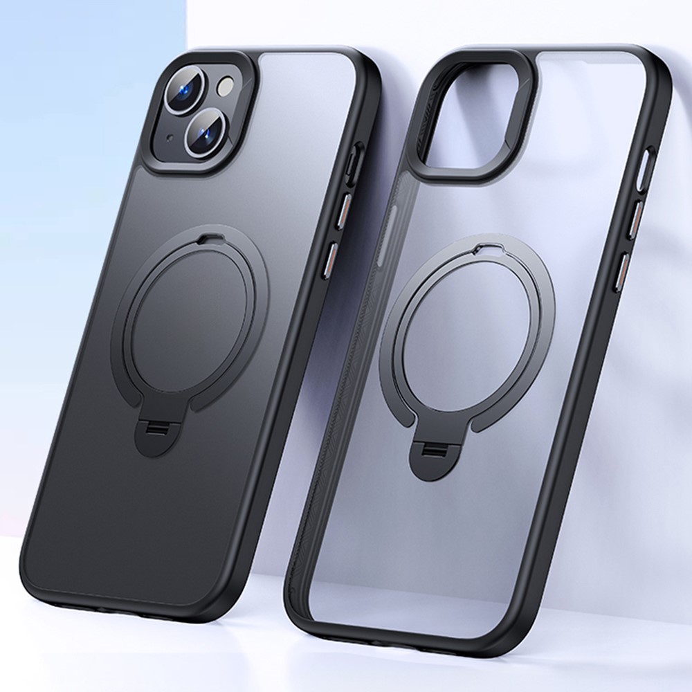 For iPhone 14  /  iPhone 13 Phone Case Kickstand Matte Back Cover Compatible with MagSafe - Black