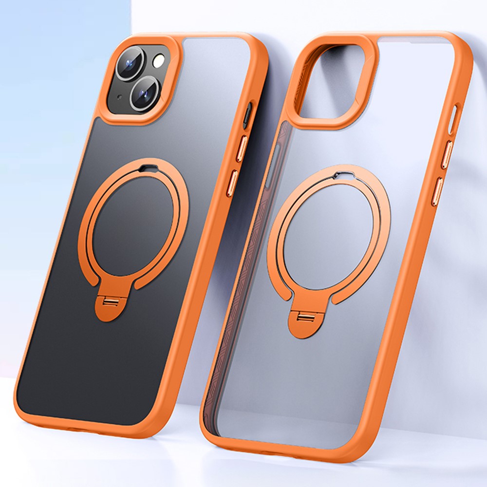 For iPhone 14  /  iPhone 13 Phone Case Kickstand Matte Back Cover Compatible with MagSafe - Orange