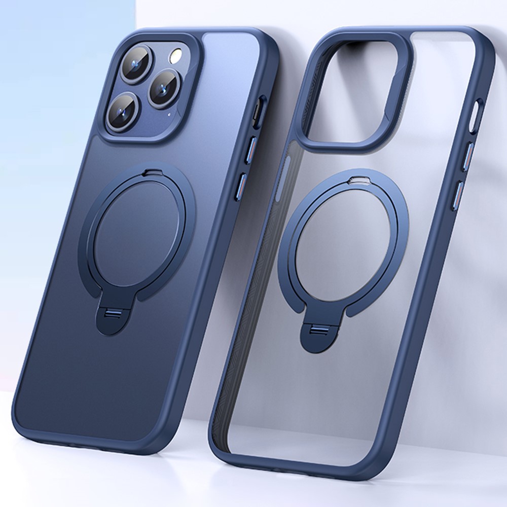 For iPhone 12 Pro  /  iPhone 12 Phone Case Kickstand Matte Back Cover Compatible with MagSafe - Blue