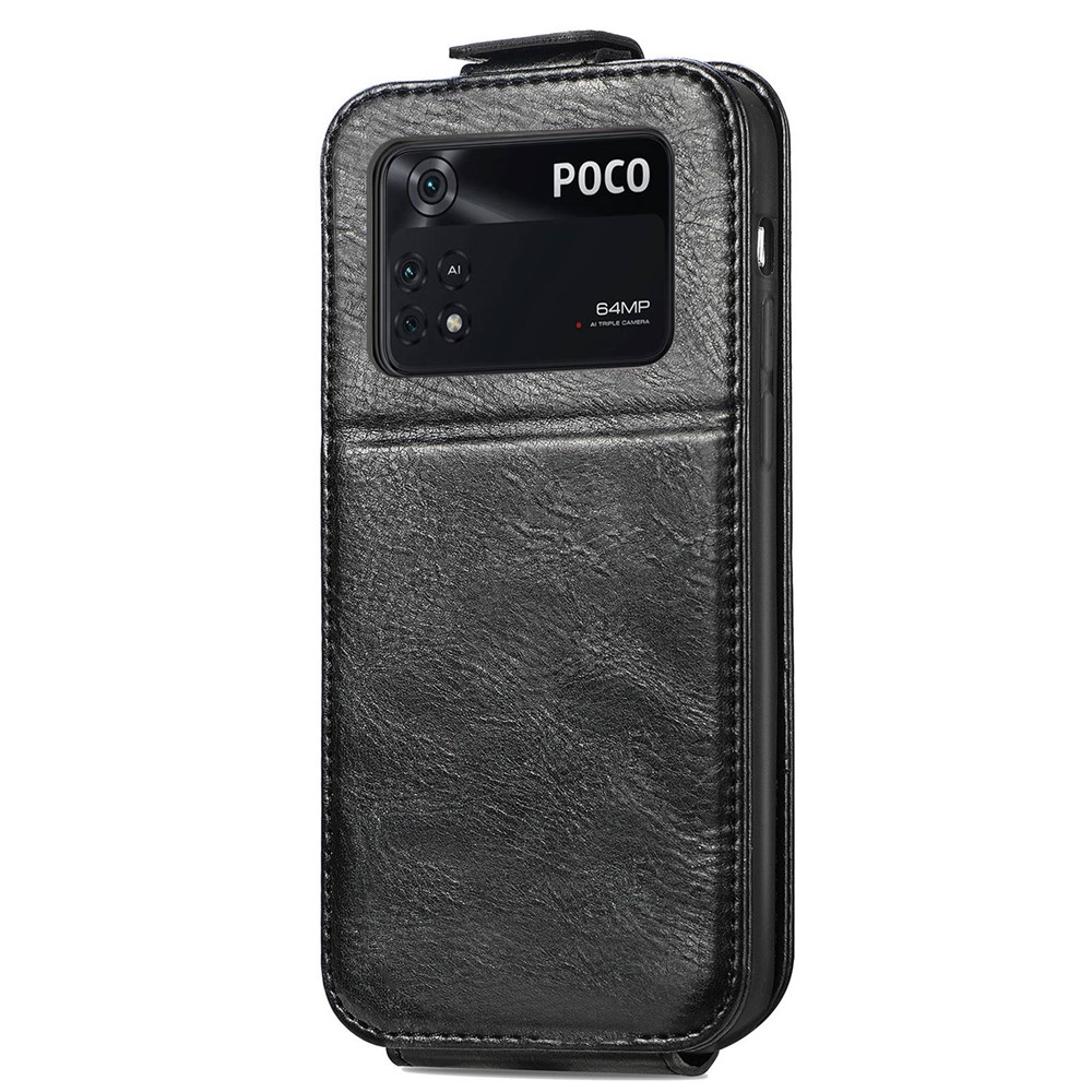 For Xiaomi Poco M4 Pro 4G PU Leather Stand Zipper Purse Case Magnetic Clasp Protective Vertical Flip Wallet Phone Cover - Black-7