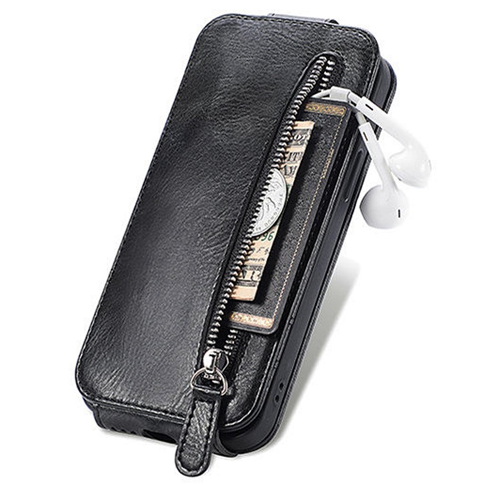 For Samsung Galaxy S21 Ultra 5G Vertical Flip Down Cover PU Leather Stand Magnetic Closure Wallet Zipper Pocket Case - Black-4