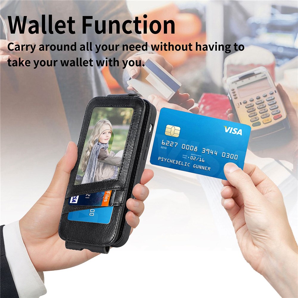 For Samsung Galaxy S21 Ultra 5G Vertical Flip Down Cover PU Leather Stand Magnetic Closure Wallet Zipper Pocket Case - Black-7