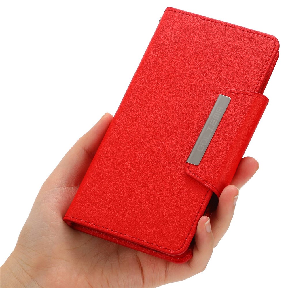 For iPhone 14 Ultra-thin Detachable Drop-proof Magnetic Clasp Leather Wallet Phone Case Shell - Red-7