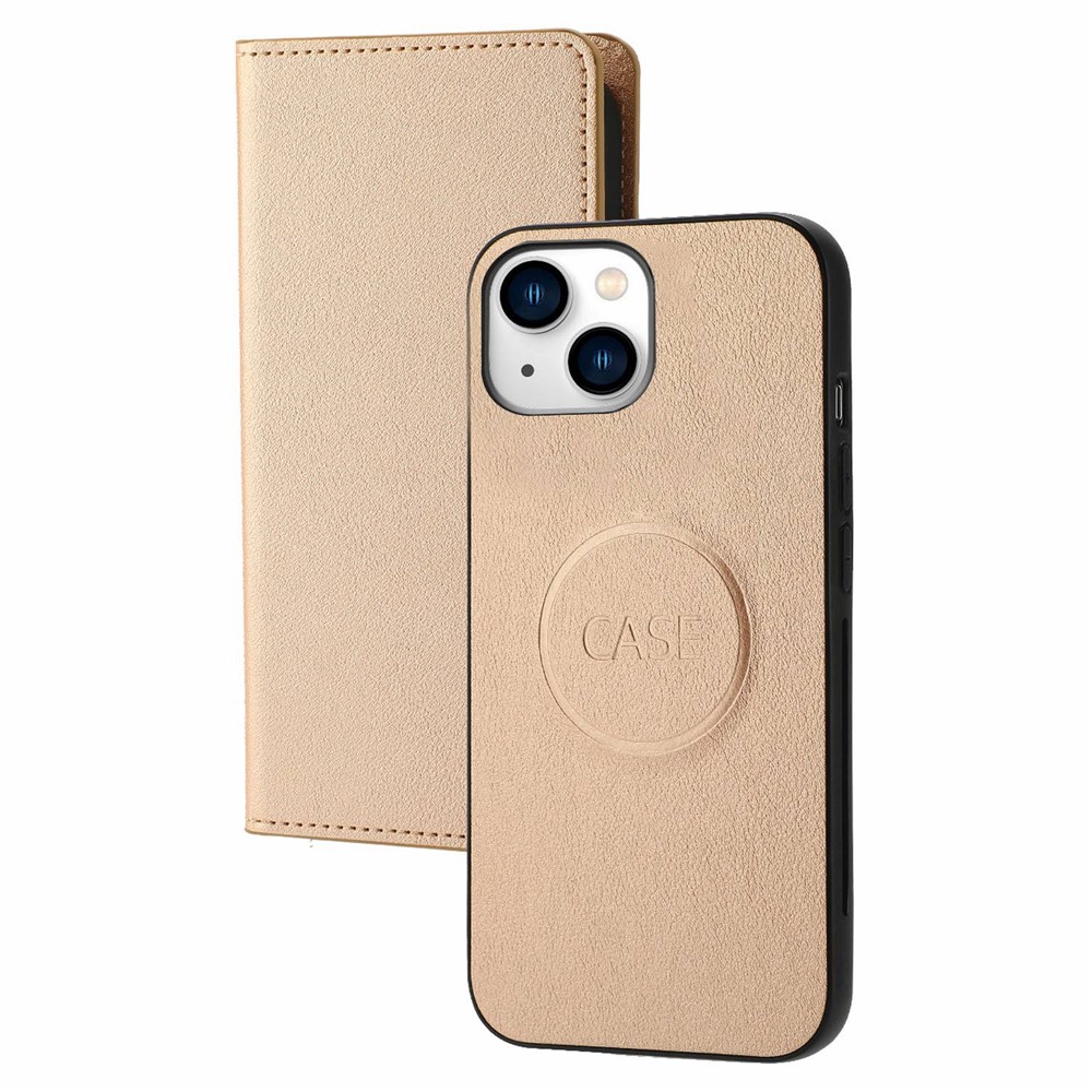For iPhone 14 Plus Ultra-thin Detachable Leather Wallet Phone Case Magnetic Clasp Cellphone Shell - Gold-1
