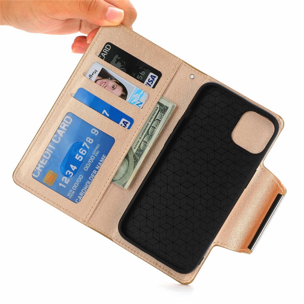 For iPhone 14 Plus Ultra-thin Detachable Leather Wallet Phone Case Magnetic Clasp Cellphone Shell - Gold-5