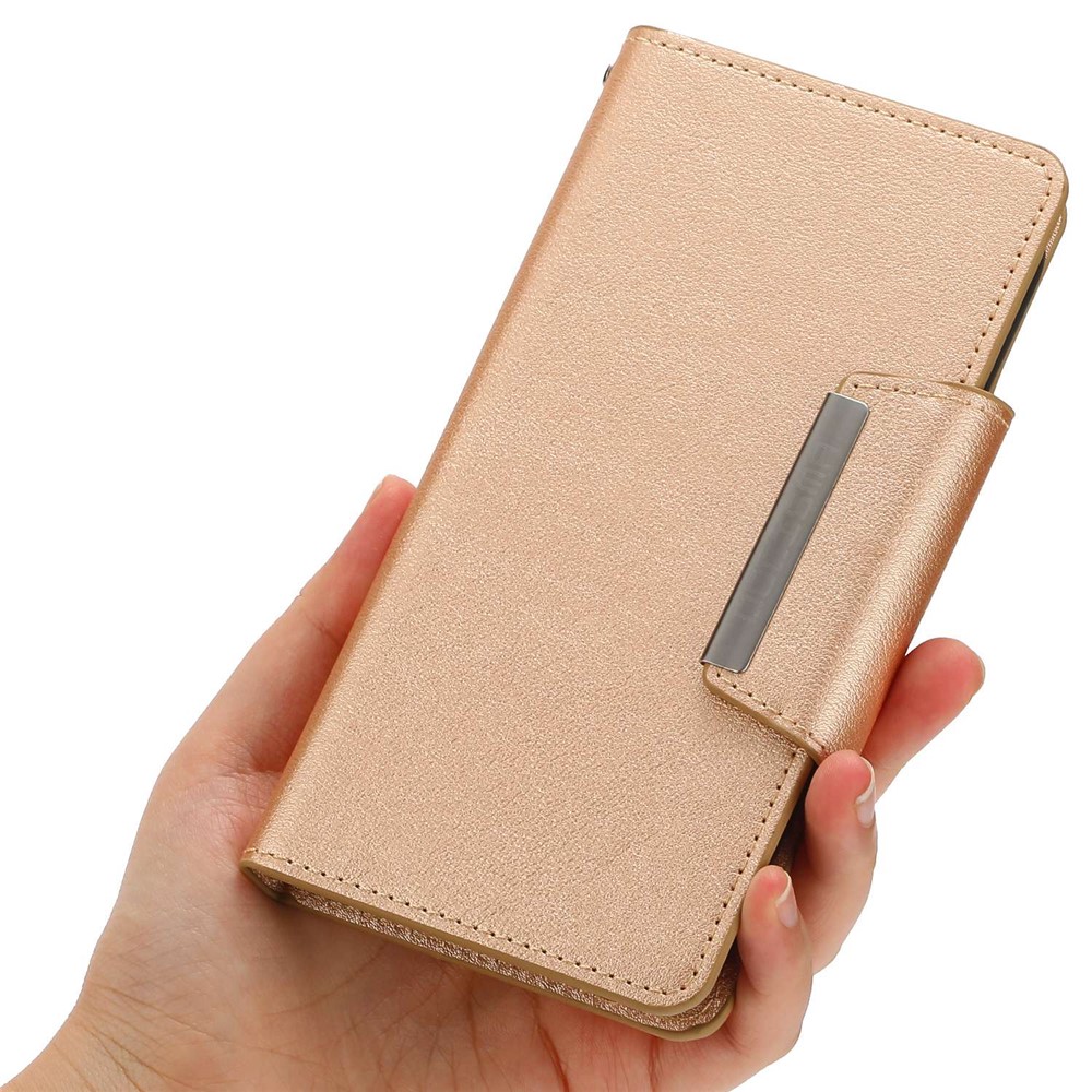 For iPhone 14 Plus Ultra-thin Detachable Leather Wallet Phone Case Magnetic Clasp Cellphone Shell - Gold-7