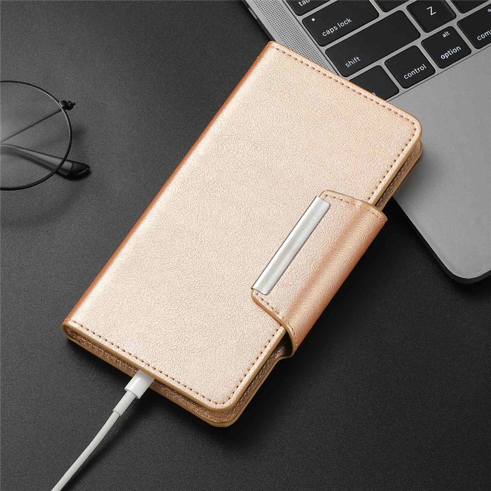 For iPhone 14 Plus Ultra-thin Detachable Leather Wallet Phone Case Magnetic Clasp Cellphone Shell - Gold-8