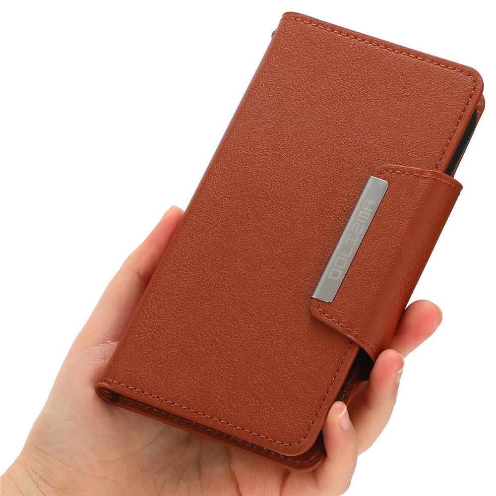 For iPhone 14 Pro Ultra-thin Detachable Leather Wallet Phone Case Shockproof Magnetic Clasp Cellphone Shell - Brown-8