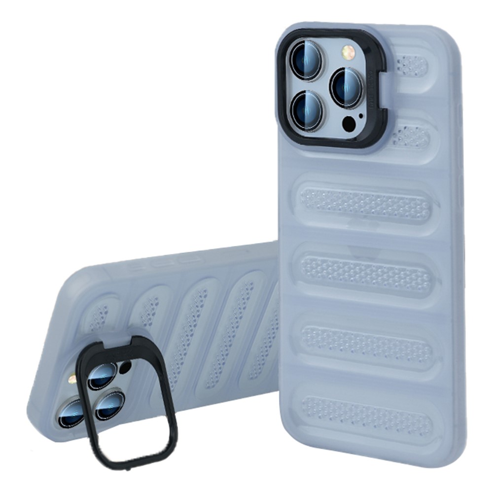 For iPhone 13 Pro Case Heat Dissipation Kickstand Airbags Anti-Drop TPU+PC Phone Cover - Transparent White