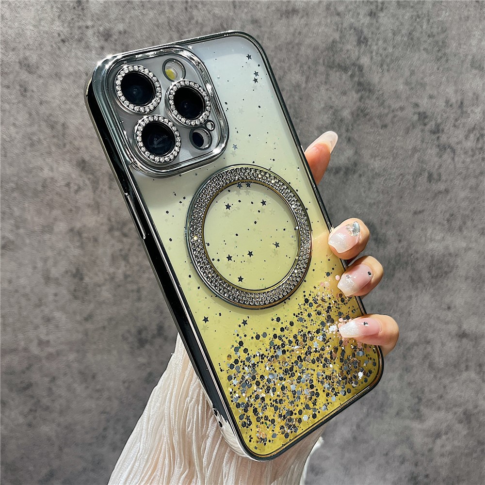 For iPhone 13 Pro Magnetic Case Protective TPU + PC Glitter Sparkly Phone Cover - Yellow