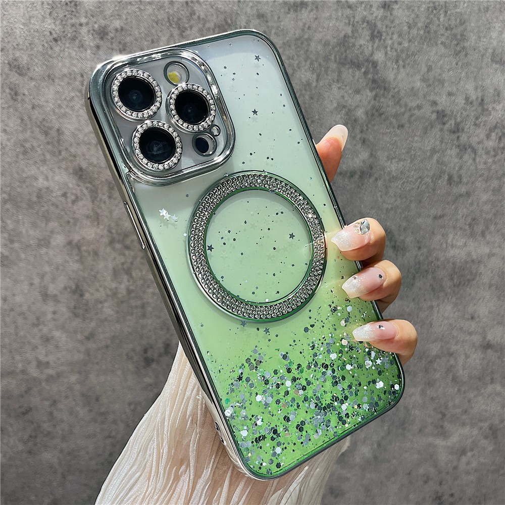 For iPhone 13 Pro Magnetic Case Protective TPU + PC Glitter Sparkly Phone Cover - Green