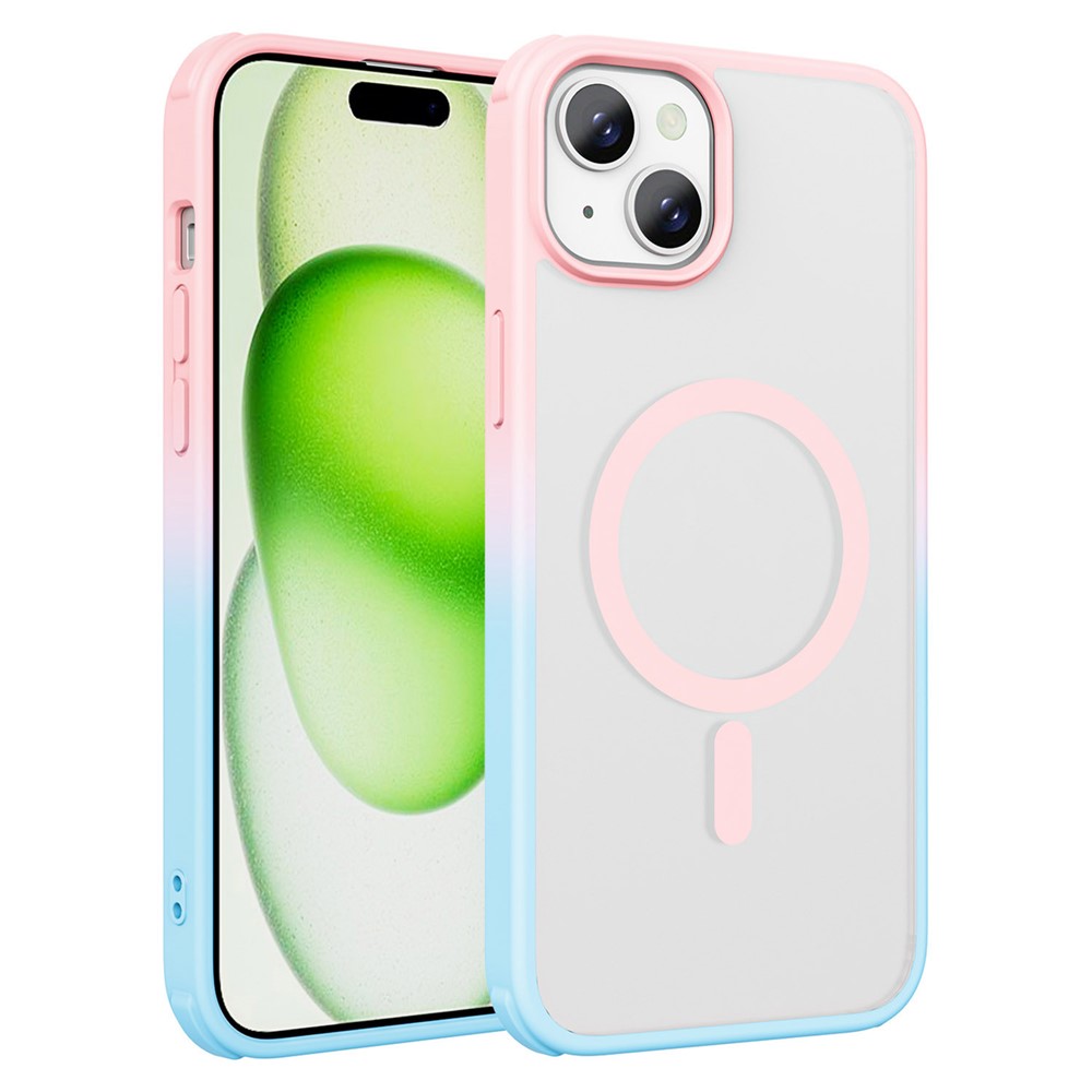 For iPhone 15 Plus Case Compatible with MagSafe TPU+PC Skin-touch Phone Cover - Gradient Pink Blue