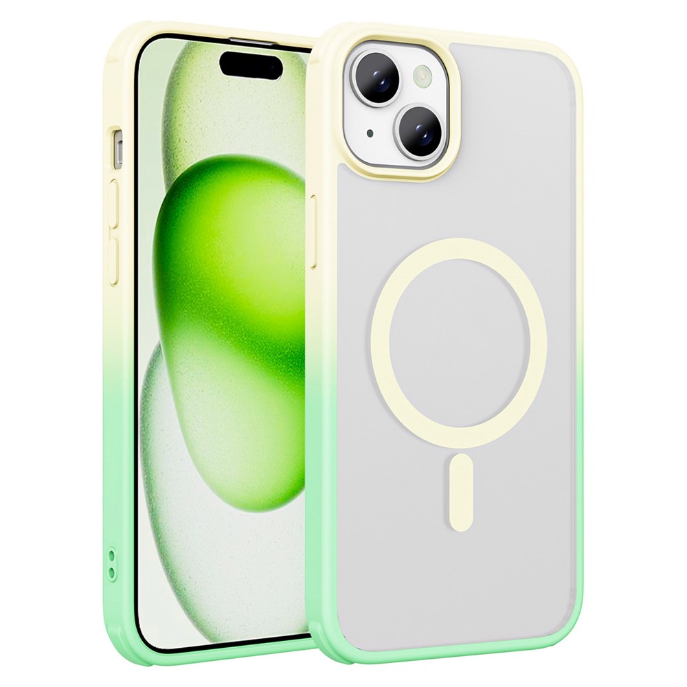 For iPhone 15 Plus Case Compatible with MagSafe TPU+PC Skin-touch Phone Cover - Gradient Yellow Green