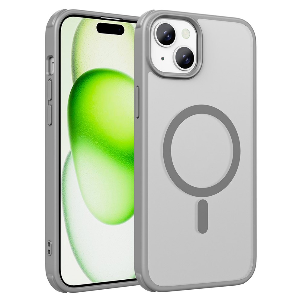 For iPhone 15 Plus Case Compatible with MagSafe TPU+PC Skin-touch Phone Cover - Grey